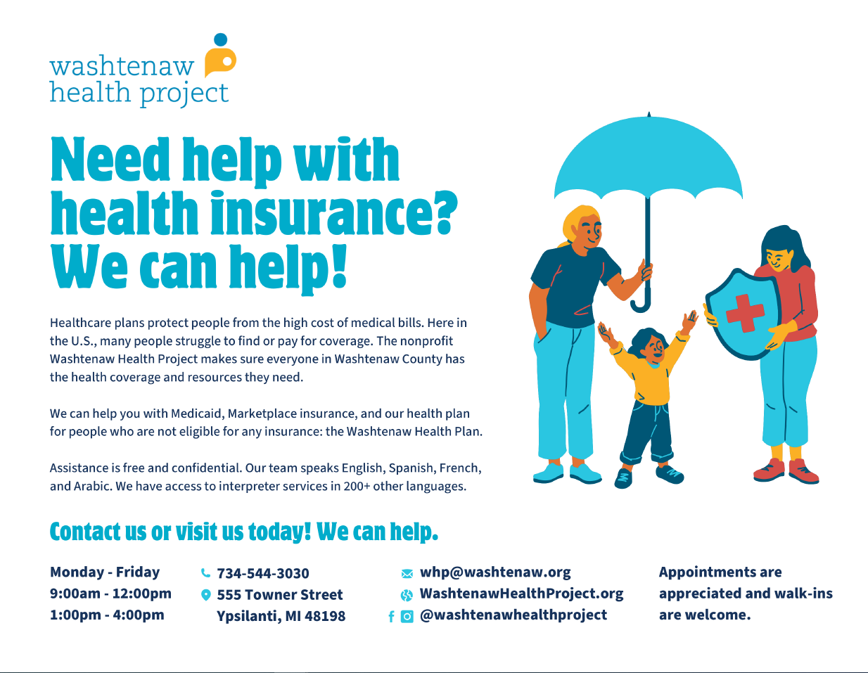 Get help with health insurance from the Washtenaw Health Project, a printable flyer