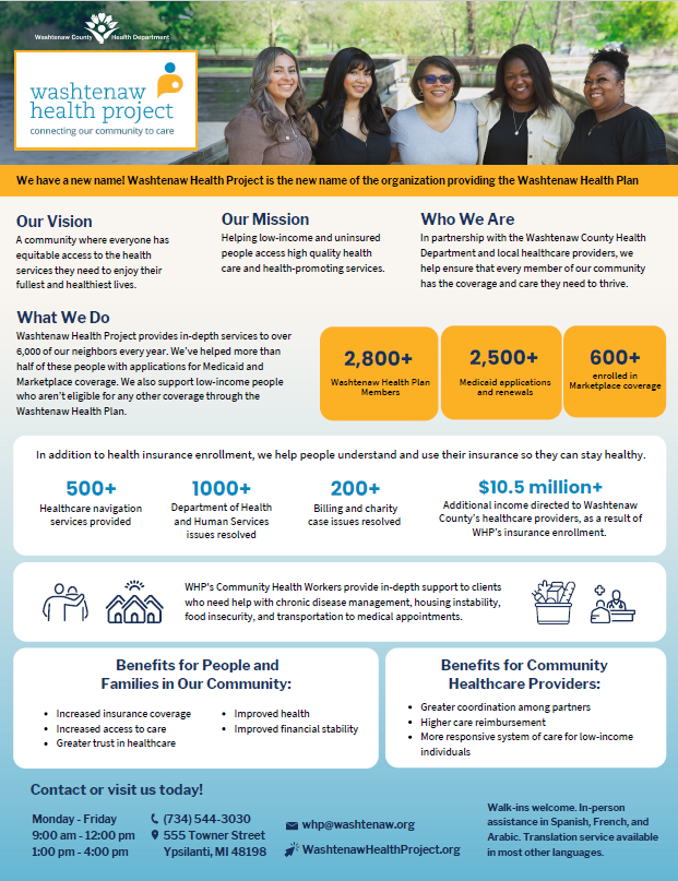 Preview image of Washtenaw Health Project's "Who We Are" printable handout